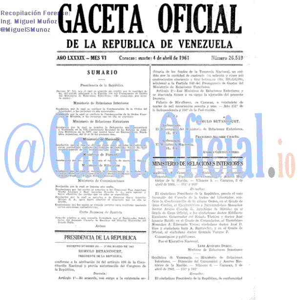 Gaceta Oficial 26519 del 4 Abril 1961