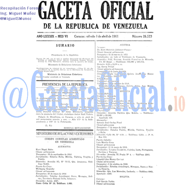 Gaceta Oficial 26523 del 8 Abril 1961