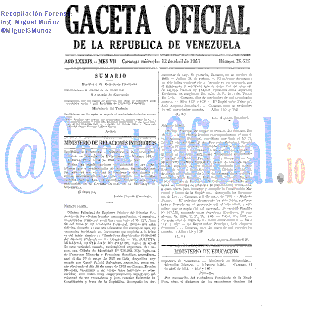 Gaceta Oficial 26526 del 12 Abril 1961