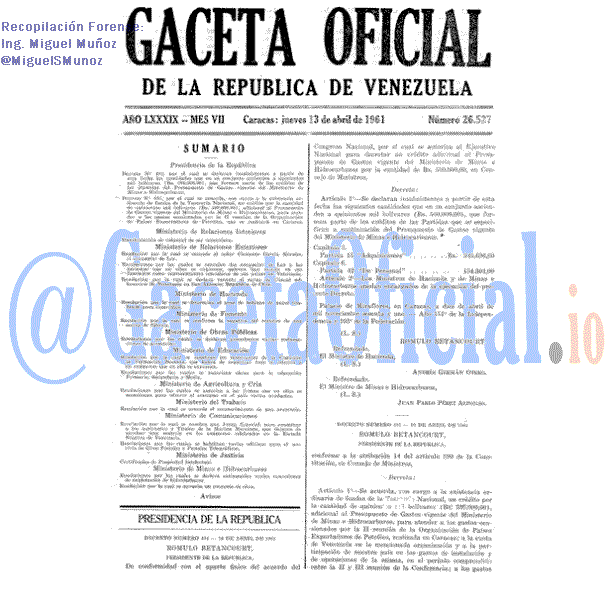 Gaceta Oficial 26527 del 13 Abril 1961