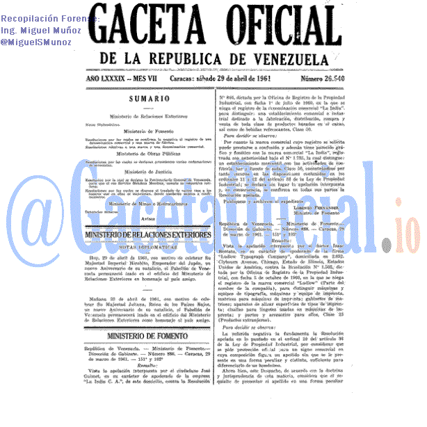 Gaceta Oficial 26540 del 29 Abril 1961