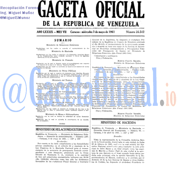 Gaceta Oficial 26542 del 3 Mayo 1961