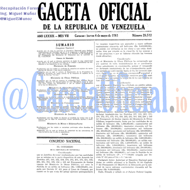 Gaceta Oficial 26543 del 4 Mayo 1961