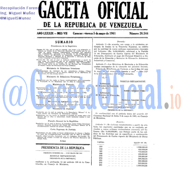 Gaceta Oficial 26544 del 5 Mayo 1961