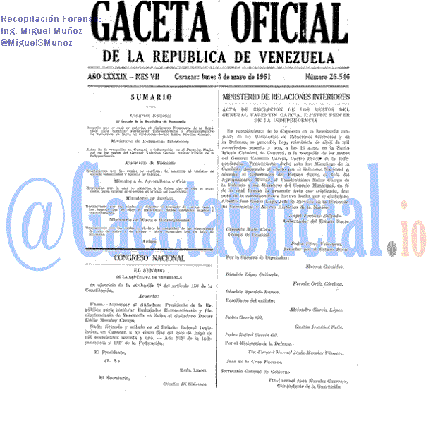 Gaceta Oficial 26546 del 8 Mayo 1961