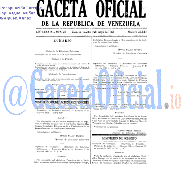 Gaceta Oficial 26547 del 9 Mayo 1961