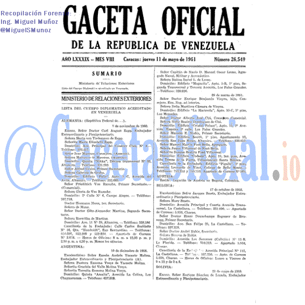 Gaceta Oficial 26549 del 11 Mayo 1961
