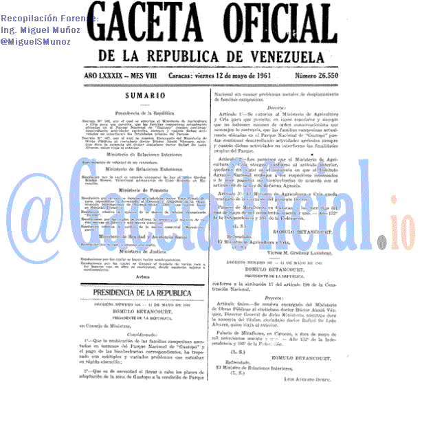 Gaceta Oficial 26550 del 12 Mayo 1961