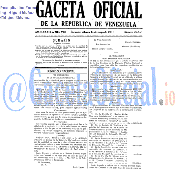 Gaceta Oficial 26551 del 13 Mayo 1961
