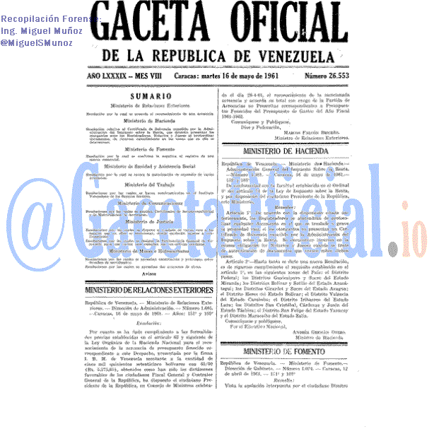 Gaceta Oficial 26553 del 16 Mayo 1961
