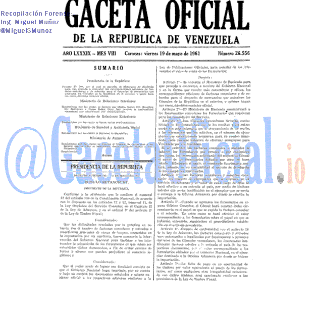 Gaceta Oficial 26556 del 19 Mayo 1961