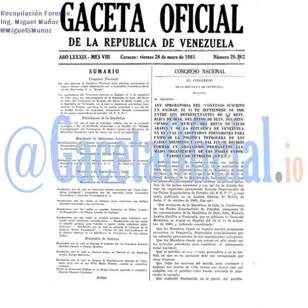 Gaceta Oficial 26562 del 26 Mayo 1961