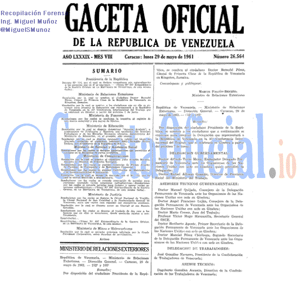 Gaceta Oficial 26564 del 29 Mayo 1961