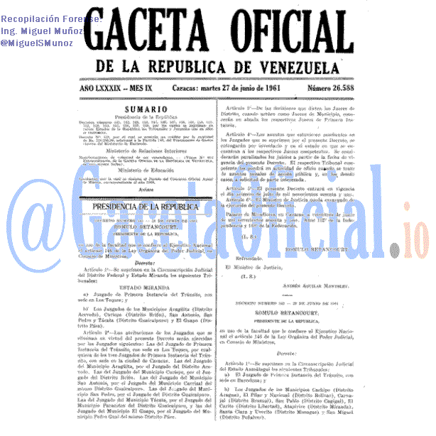 Gaceta Oficial 26588 del 27 Junio 1961