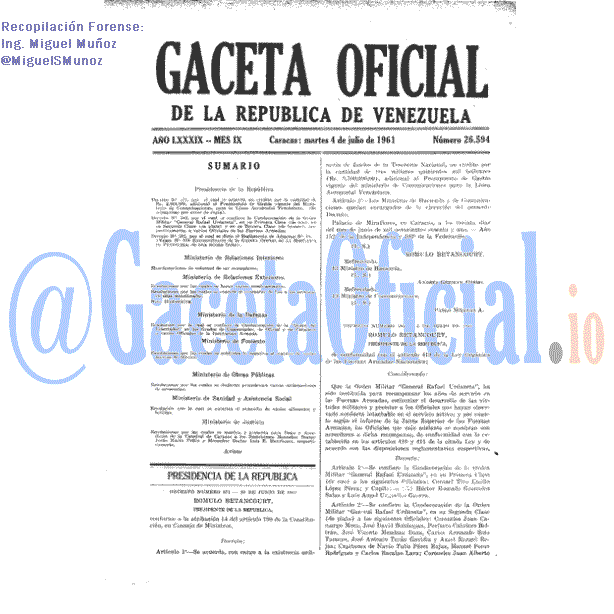 Gaceta Oficial 26594 del 4 Julio 1961