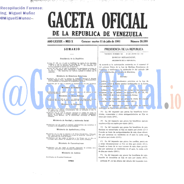 Gaceta Oficial 26599 del 11 Julio 1961