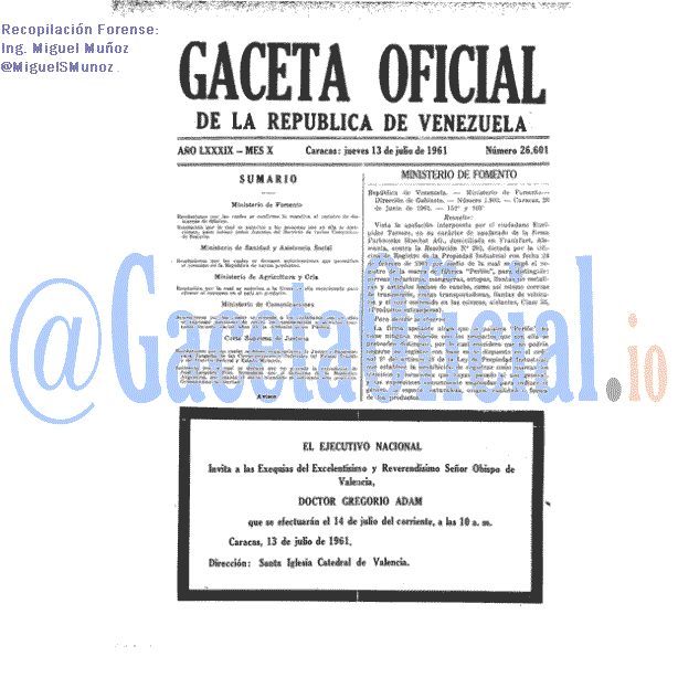 Gaceta Oficial 26601 del 13 Julio 1961