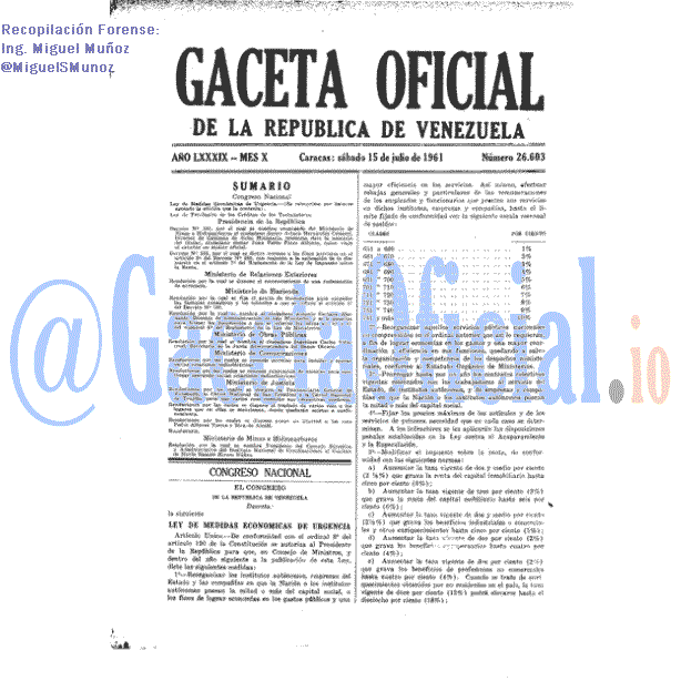 Gaceta Oficial 26603 del 15 Julio 1961