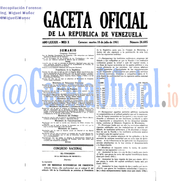 Gaceta Oficial 26605 del 18 Julio 1961