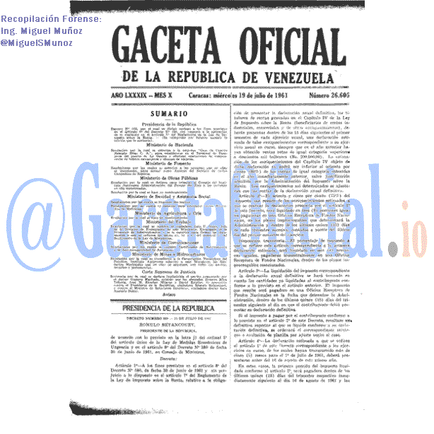 Gaceta Oficial 26606 del 19 Julio 1961