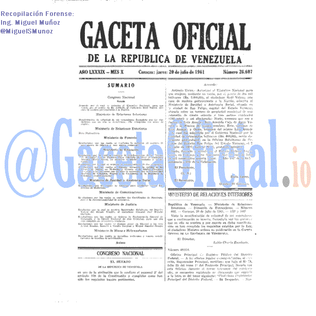 Gaceta Oficial 26607 del 20 Julio 1961