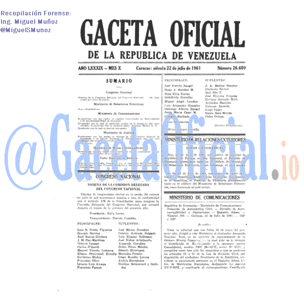 Gaceta Oficial 26609 del 22 Julio 1961