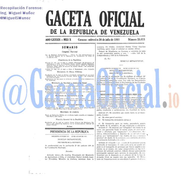 Gaceta Oficial 26611 del 26 Julio 1961