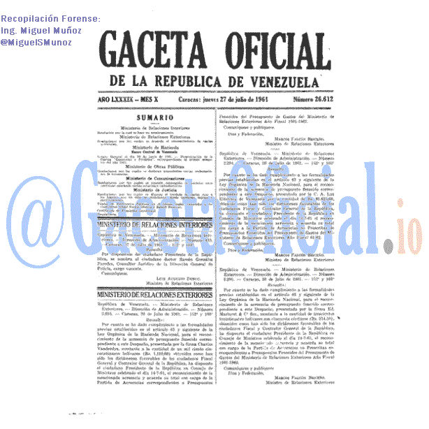 Gaceta Oficial 26612 del 27 Julio 1961