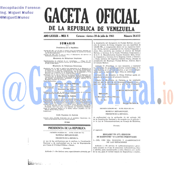 Gaceta Oficial 26613 del 28 Julio 1961