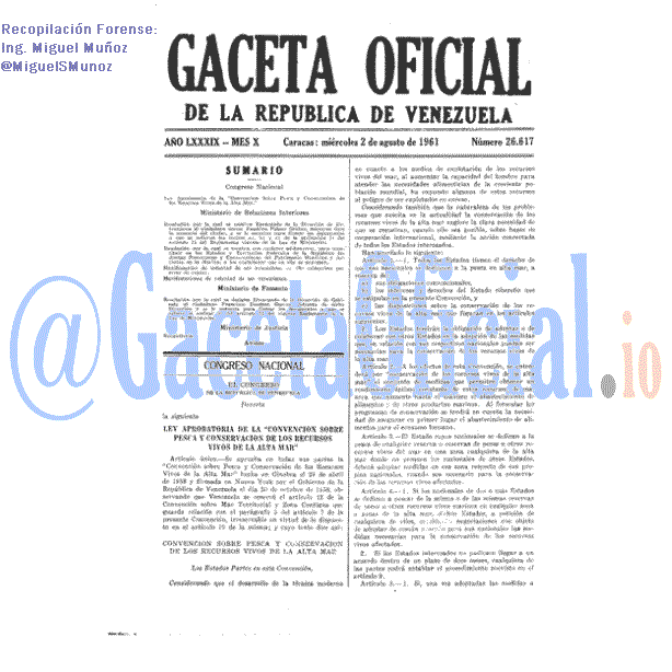 Gaceta Oficial 26617 del 2 Agosto 1961
