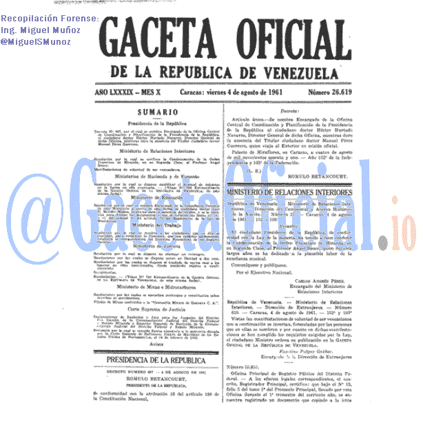 Gaceta Oficial 26619 del 4 Agosto 1961