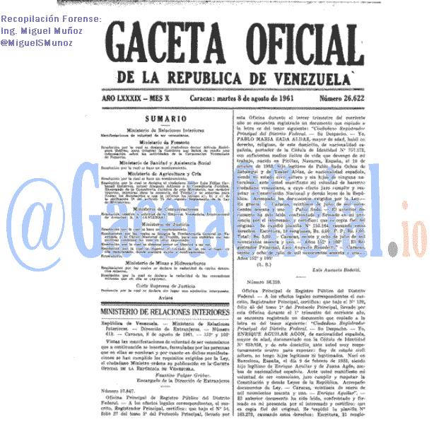 Gaceta Oficial 26622 del 8 Agosto 1961