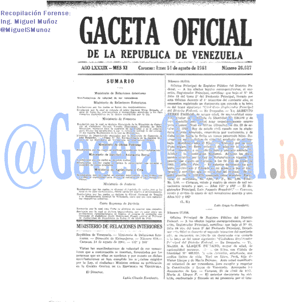 Gaceta Oficial 26627 del 14 Agosto 1961