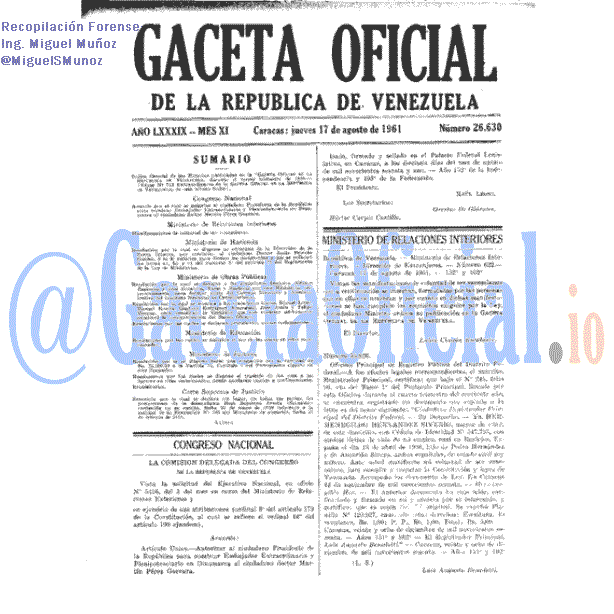 Gaceta Oficial 26630 del 17 Agosto 1961