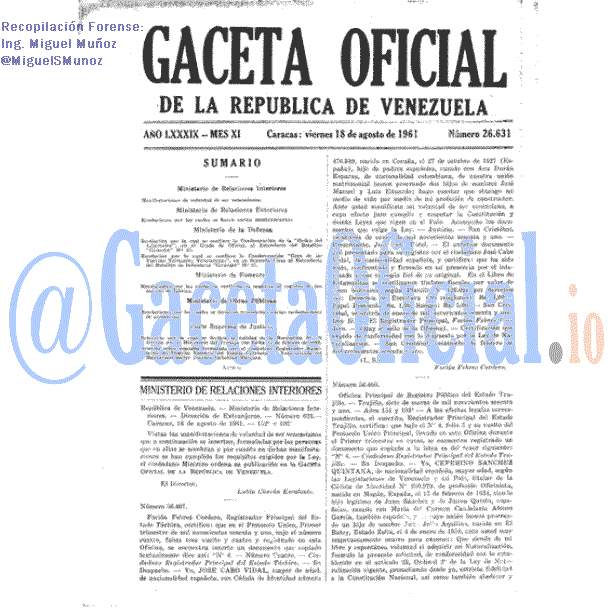 Gaceta Oficial 26631 del 18 Agosto 1961