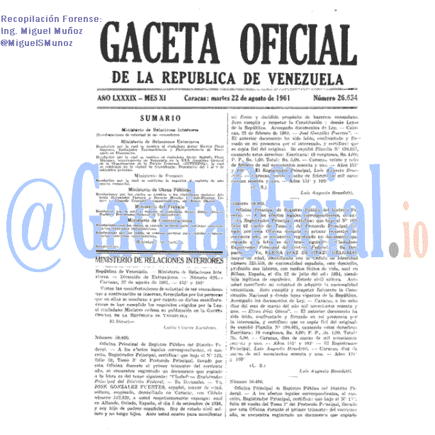 Gaceta Oficial 26634 del 22 Agosto 1961