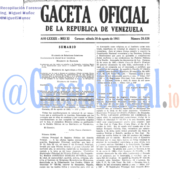 Gaceta Oficial 26638 del 26 Agosto 1961