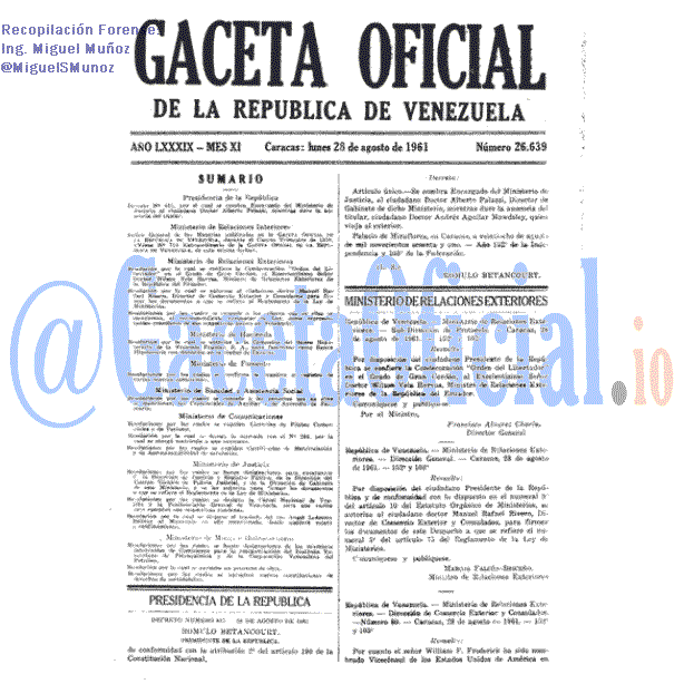 Gaceta Oficial 26639 del 28 Agosto 1961