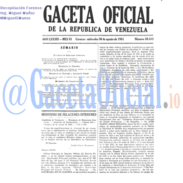 Gaceta Oficial 26641 del 30 Agosto 1961