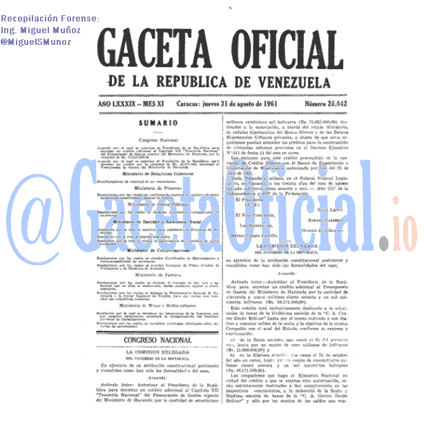 Gaceta Oficial 26642 del 31 Agosto 1961