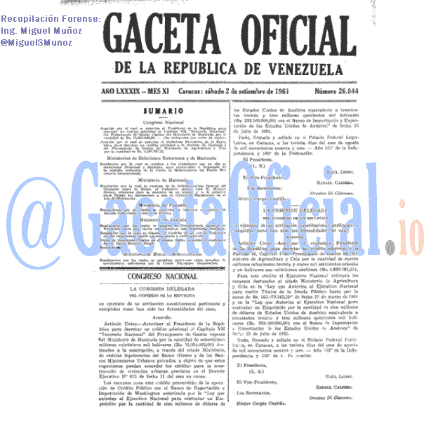 Gaceta Oficial 26644 del 2 Septiembre 1961