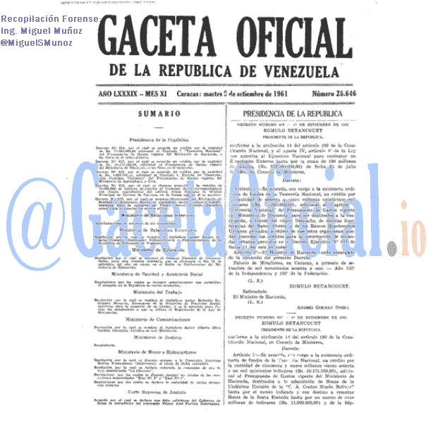 Gaceta Oficial 26646 del 5 Septiembre 1961