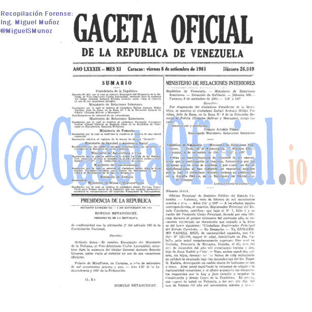 Gaceta Oficial 26649 del 8 Septiembre 1961