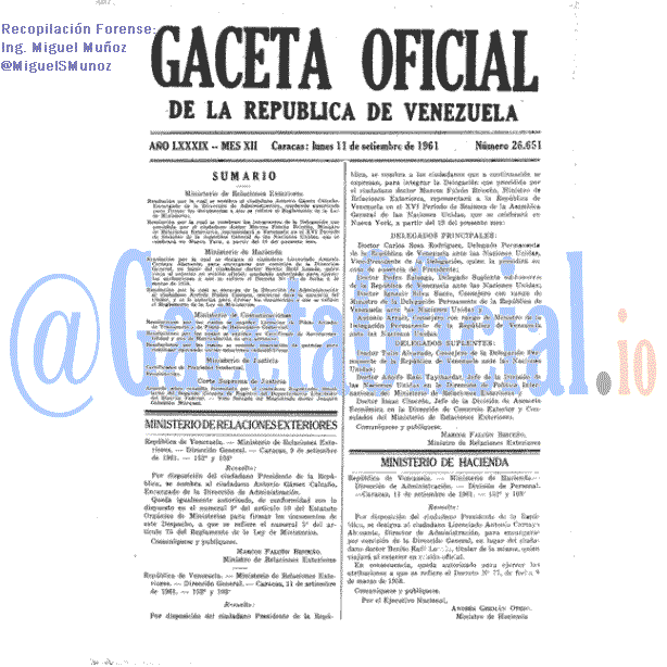 Gaceta Oficial 26651 del 11 Septiembre 1961