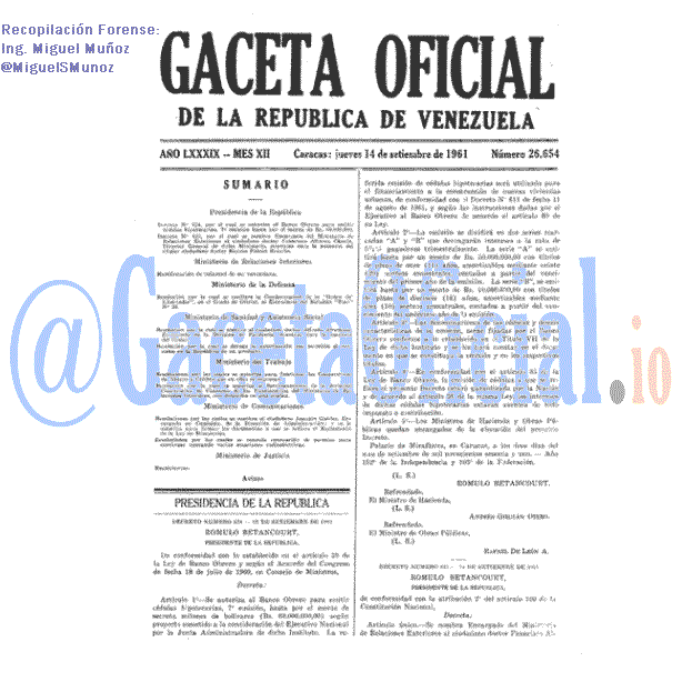 Gaceta Oficial 26654 del 14 Septiembre 1961