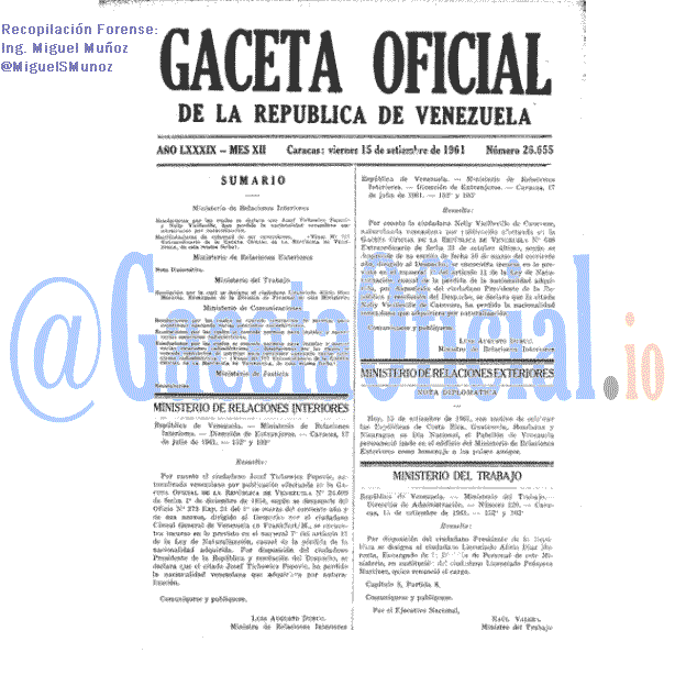 Gaceta Oficial 26655 del 15 Septiembre 1961