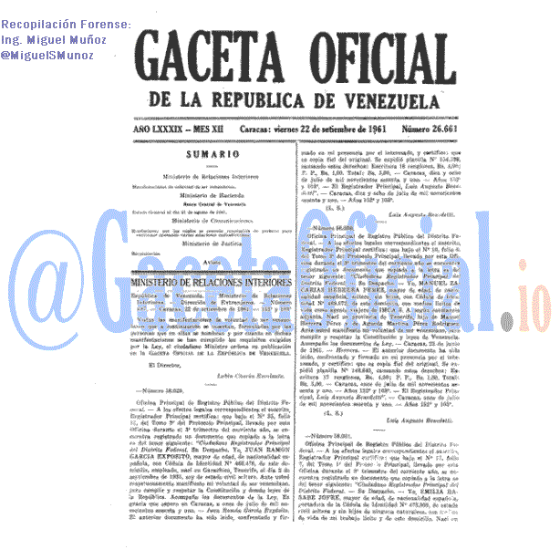 Gaceta Oficial 26661 del 22 Septiembre 1961