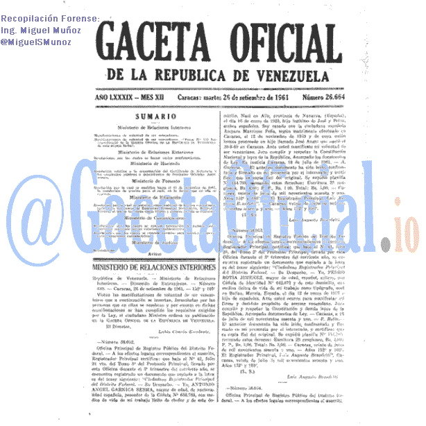 Gaceta Oficial 26664 del 26 Septiembre 1961