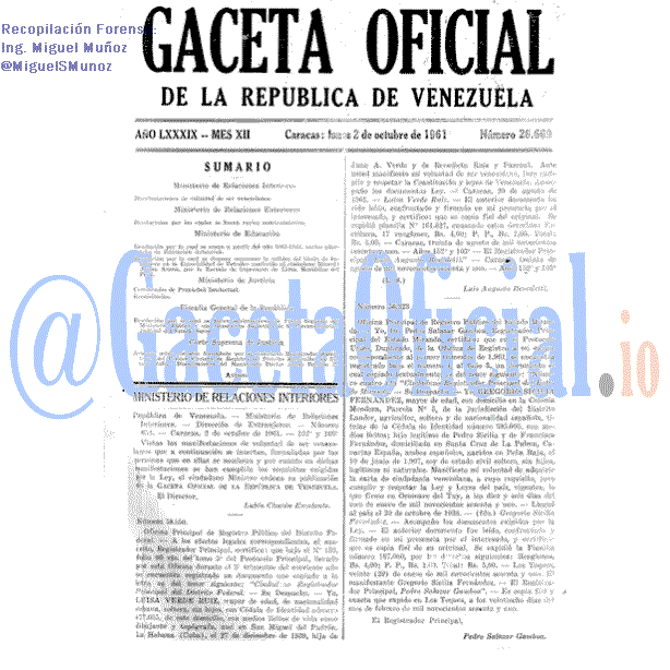 Gaceta Oficial 26669 del 2 Octubre 1961