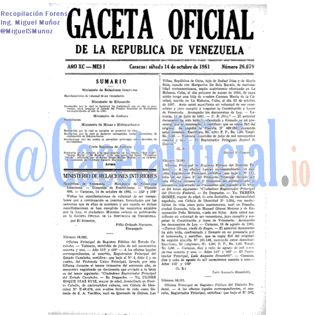 Gaceta Oficial 26679 del 14 Octubre 1961